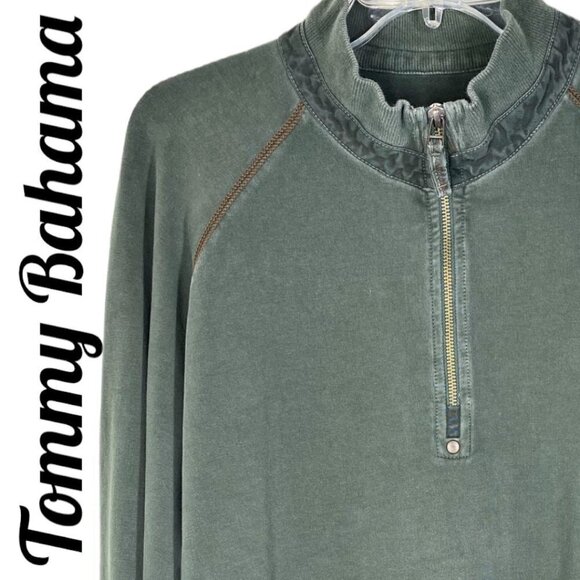 TOMMY BAHAMA Pine Green Mock Neck 1/4 Zip Pullover Sweater, Size XL - Picture 5 of 10